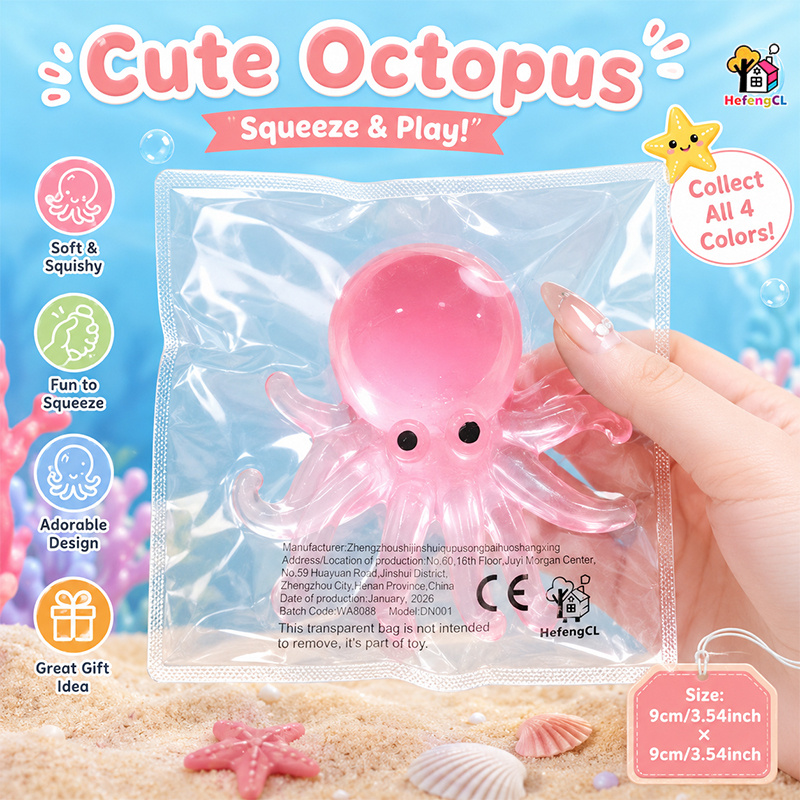 Hefengcl.Novelty Bright Transparent Octopus Squishy Toy